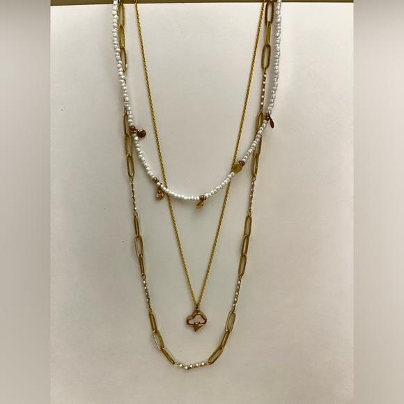 White & Gold Multi-chains Necklace Set - Layered Boho Necklace - Trendy Necklace - Picture 8 of 9